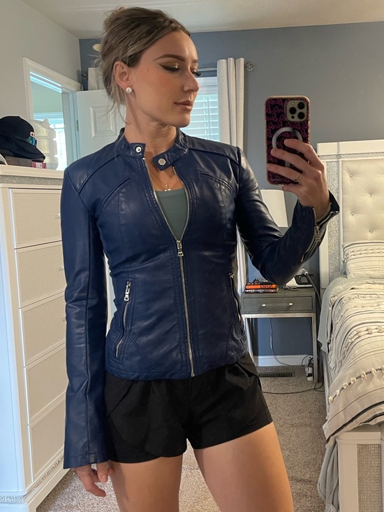Guess Jackets & Blazers - Guess Blue Faux Leather Moto Jacket
